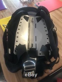 BCD OMS steel backplate with single tank adaptor and Halcyon wing. OMS knife